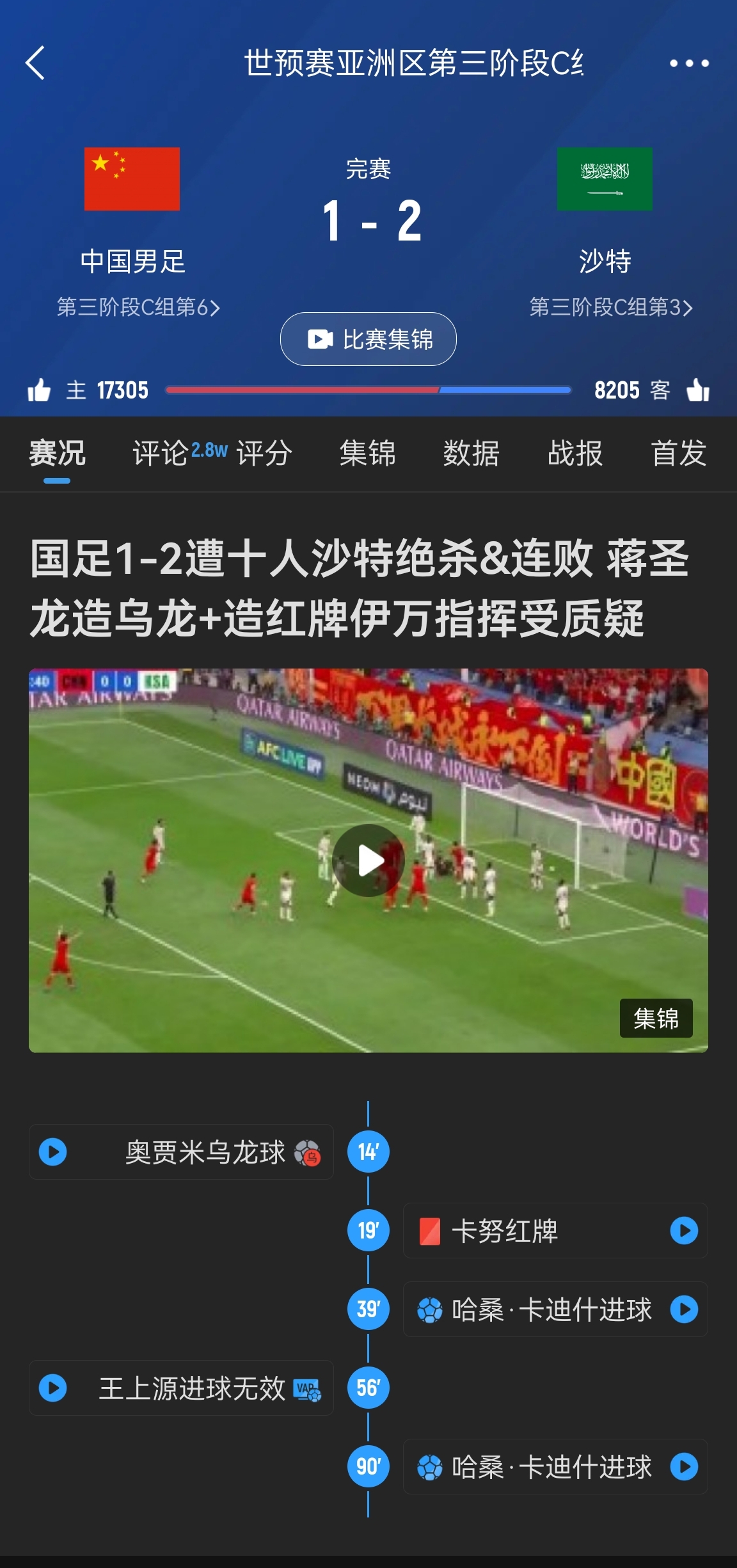  今天什么劇本？首戰(zhàn)沙特也是半場(chǎng)紅牌+蔣光太傷退，最后國(guó)足被翻